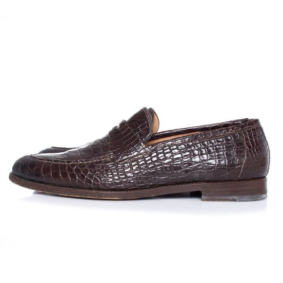 Santoni brown alligator leather penny loafers - Picture 2 of 7